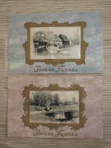 2x CPA POSTKARTE Fantasie CONNE JAHRE Motiv auf SEIDE ON SILK RELIEF um 1900 - Bild 1 von 2