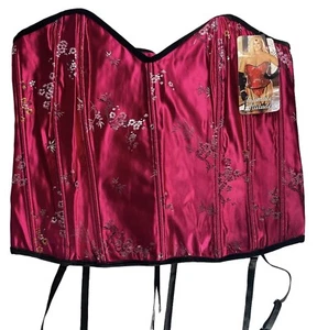 Intimate Attitudes Lace-Up Corset Plus Size 40 Hot Pink Cherry Blossom Black - Picture 1 of 14