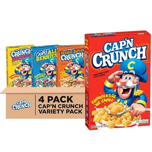 Quaker Cap'N Crunch Frühstücksmüsli, 4 Geschmacksrichtungen Variety Pack, (4 Pack), gesüßt - Bild 1 von 12