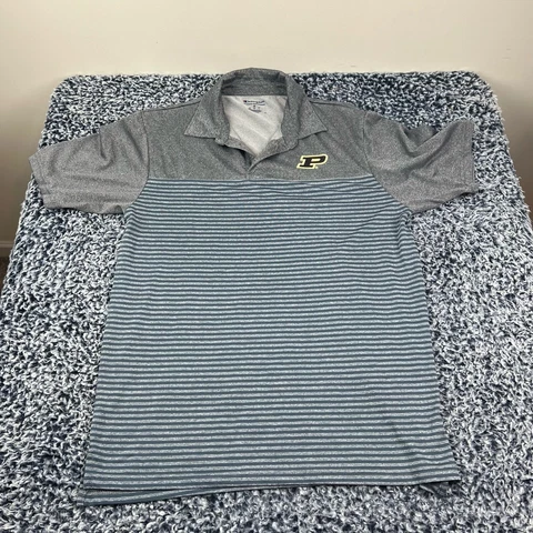 Champion Purdue Boilermakers Polo Shirt Mens Medium Gray Striped NCAA Casual Cover