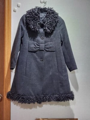 Rothschild Girls Dress Long Winter Coat Charcoal Gray Faux Fur Collar Hem Sz 12 - Image 1 of 4