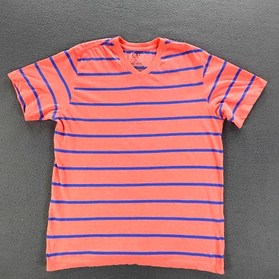 Ocean Pacific T Shirt V Neck Men's Size M Coral Orange Striped Short Sleeve - Image 1 of 4