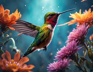 Aududon Colorful Hummingbird AI Wall Art 16 x 20" Home Decor For Bird Lovers - Picture 1 of 1