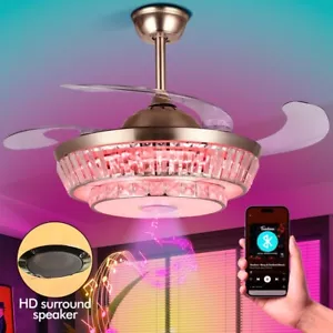 42" Reversible Ceiling Fan Crystal Chandelier LED Light Remote 3-Colors 6 Speeds - Picture 1 of 13