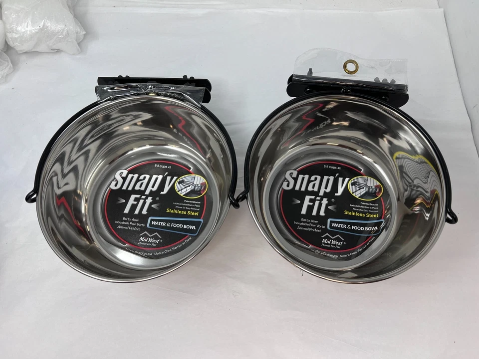 Lote de (2) NOVAS TIGELAS DE ÁGUA E ALIMENTAÇÃO SNAPY FIT aço inoxidável 2 quartos cada - Imagem 1 de 4