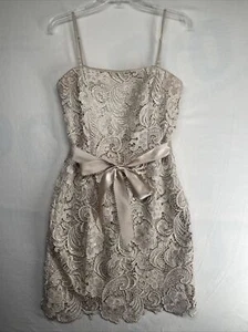 Adrianna Papell lace strapless mini cocktail dress champagne gold women’s Sz 6 - Picture 1 of 16