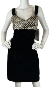 NEW Vtg Jessica McClintock Gunne Sax Black Velvet Gold Sequin Wiggle Dress 13/14 - Picture 1 of 10