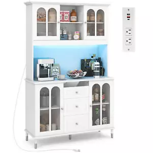 73'' Tall Kitchen Pantry Storage Cabinet with LED Lights and Power Outlets - Picture 1 of 10