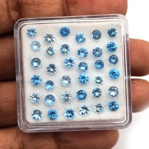 Lote de 100 piezas de piedras preciosas sueltas de corte redondo pequeño topacio azul suizo natural 3 mm - Imagen 1 de 4