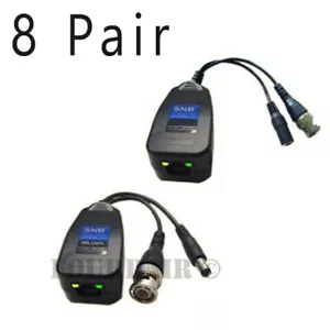 16pcs 8 Pair CCTV Coax BNC Video & Power Balun Transceiver to CAT5e 6 TVI DVR - Picture 1 of 2