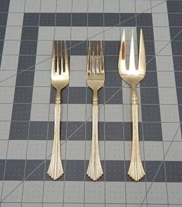 Cambridge Gold Tracy Art Deco Style Fan Stainless Korea Dinner Cold Meat Forks - Picture 1 of 10