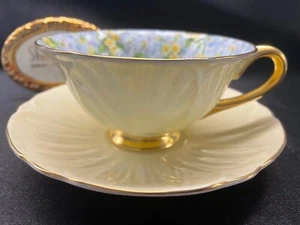 SHELLEY PRIMROSE CHINTZ OLEANDER SHAPE CUP AND SAUCER #13588 GOLD TRIM - Picture 1 of 8