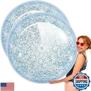 Junkin 2 Pcs 48'' Giant Sequins Beach Ball Inflatable Glitter Confetti Clear - Picture 1 of 5