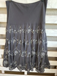 Jones New York Vintage Skirt Midi Silk Embroidered Floral Gray Size 12. - Picture 1 of 15