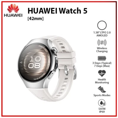 (New) Huawei Watch 5 42mm WHITE 1.38" AMOLED Bluetooth iOS Android Smartwatch - Bild 1 von 4