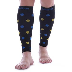 Doc Miller Calf Compression Sleeve 1Pair 20-30mmHg Varicose Polka Dot BLK/BLUYLW - Picture 1 of 9
