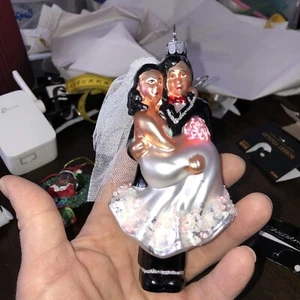 Adorno de Navidad de vidrio Robert Stanley esposa matrimonio novia novio 5,5"" de alto - Imagen 1 de 3