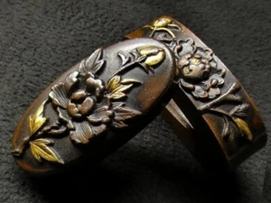 Espada FUCHIKASHIRA Katana Edo Cobre Oro Incrustación Peonía Flor Japonesa Antigua - Imagen 1 de 8