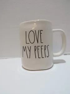 RAE DUNN NEW "LOVE MY PEEPS" SPRING MUG WHITE/YELLOW INSIDE - Picture 1 of 4
