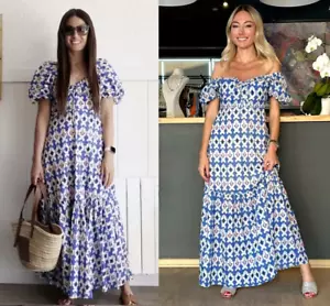 Abito estivo Zara blu bianco stampato maxi manica a sbuffo taglia XL 14 16 3139/725 - Foto 1 di 16