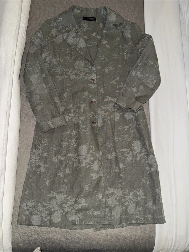 Chaqueta Plumero PERUVIAN CONNECTION 100% Lino Largo Medio Floral Usada en Excelente Condición Talla US 4 Foto 1 de 4