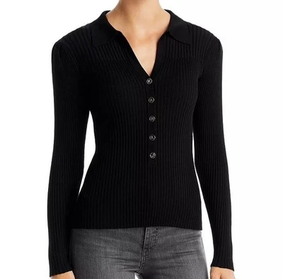 Karl Lagerfeld Paris Ribbed Henley Sweater Black Size XL - Image 1 of 4