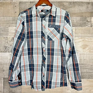 Tony Hawk Button Front Shirt Youth XL 18 20 Gray & Orange Plaid Long Sleeve - Picture 1 of 6