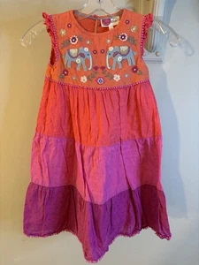 MINI BODEN Pink Tiered Elephant Embroidered Dress 5-6 Sun Summer - Picture 1 of 5