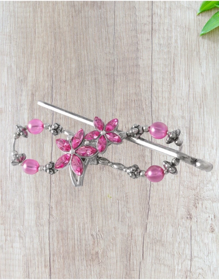 Lilla Rose Flexi - Clip 4702 Pink Rhinestone Barrette Nickel Plated - Image 1 of 1