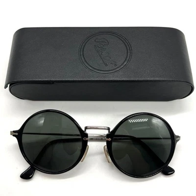 Combo de gafas de sol Persol 3091SM redondas de metal negro marrón lentes Italia unisex Japón Foto 1 de 4