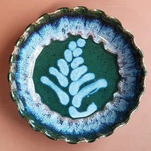 Spectrum Studio Pottery Ken Merrick Blue Green Drip Glaze Ceramic Pie Dish - Picture 1 of 11