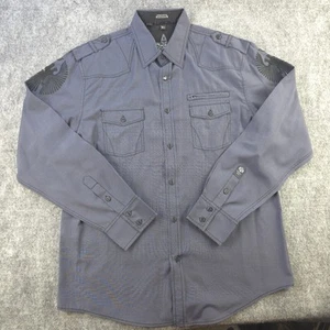 Roar Shirt XL Long Sleeve Button Up Blue / Gray Embroidered Pockets Grunge - Picture 1 of 10