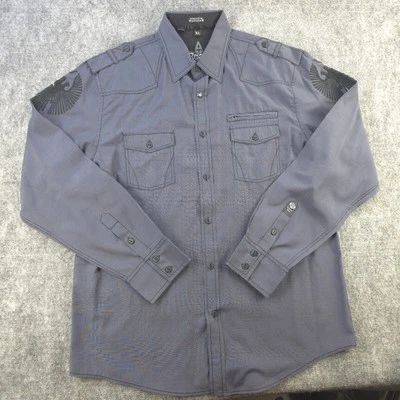 Roar Shirt XL Long Sleeve Button Up Blue / Gray Embroidered Pockets Grunge - Image 1 of 4
