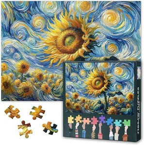 Sunflower 1000 Piece Puzzle for Adults Starry Night Jigsaw Puzzles  - Picture 1 of 6