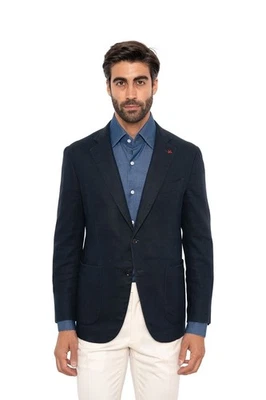 $3800 ISAIA NAPOLI Blue Jacket Sport Coat Washed Cotton / Linen 38 US / 48 EU 7R - Image 1 of 4