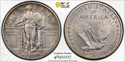 1917 D Type 1 Standing Liberty Silver Quarter 25C PCGS AU 50 - Image 1 of 4