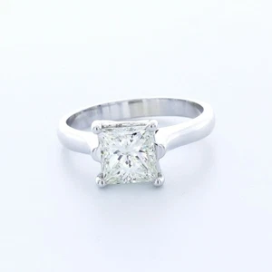 3.14ct G-VS1 Princess Natural Diamond 950 Plat. Solitaire Engagement Ring - Picture 1 of 24