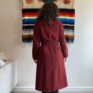 Vintage Etienne Aigner Reversible Trench Coat Wine Red Khaki Leather Detail 12 - Picture 1 of 7