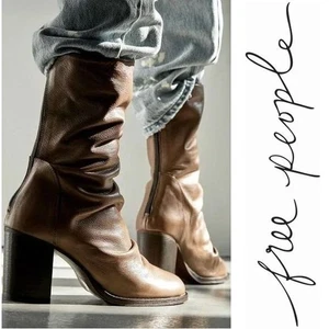 FREE PEOPLE Botas Elle Tacón Bloque Holgadas Talla 39.5 9.5 Cuero Marrón Taupe NUEVAS - Imagen 1 de 14