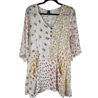 Top túnica Sacred Threads Hippie Boho Festival bolsillo grande L/XL mezclada floral Foto 1 de 4