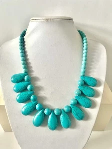 Turquoise Teardrop Beaded Necklace 50cm Gemstone Jewellery - Picture 1 of 3