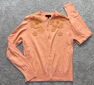 JCrew Cardigan Women's Medium Peach Button Up Embroidered Floral - Picture 1 of 9
