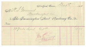 Invoice to Farmington Street Railway Co for 10 Yards Sand CT 1909 - Picture 1 of 2