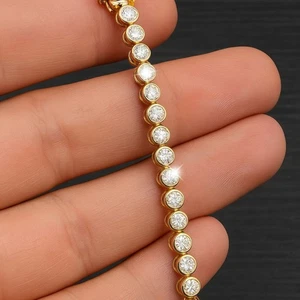 Top Quality D-E/VVS 3.15 Ct Round Lab Grown Diamond Tennis Bracelet Yellow Gold - Picture 1 of 15