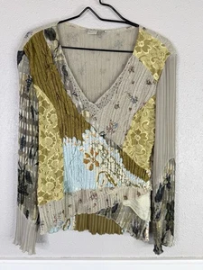 Vtg Y2K Alberto Makali Pleated Top Sz L Sequin Floral Lace Patchwork Fairy Artsy - Picture 1 of 10