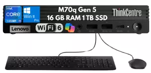 New Lenovo ThinkCentre M70q Gen 5 Tiny PC i5-14500T 16GB 1TB SSD WiFi Kybd Mouse - Picture 1 of 11