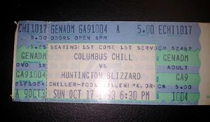 '93 Columbus Chill v Huntington Blizzard ECHL Hockey Stub Brad Treliving Calgary - Picture 1 of 2
