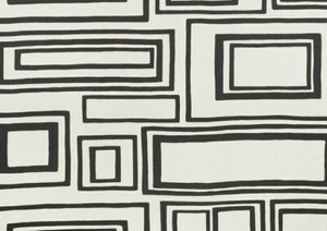 SCHUMACHER CURTAIN FABRIC DESIGN "Large Open Boxes" 6 METRES BLACK 100% LINEN - Picture 1 of 6