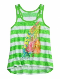 Neu mit Etikett Justice Mädchen Feder Neon Streifen fließend A-Linie Tanktop T-Shirt 7 NEU - Bild 1 von 1