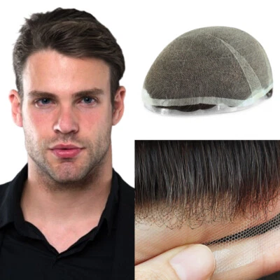 Tupé de encaje suizo para hombres sistema de reemplazo de cabello humano postizos naturales Foto 1 de 4